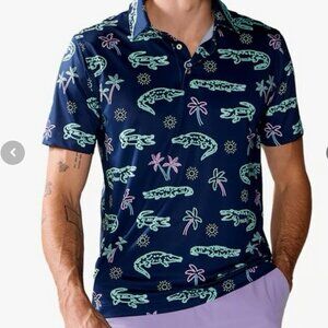 Chubbies The Neon Glades Performance Navy Polo Palm Tree Alligator Print